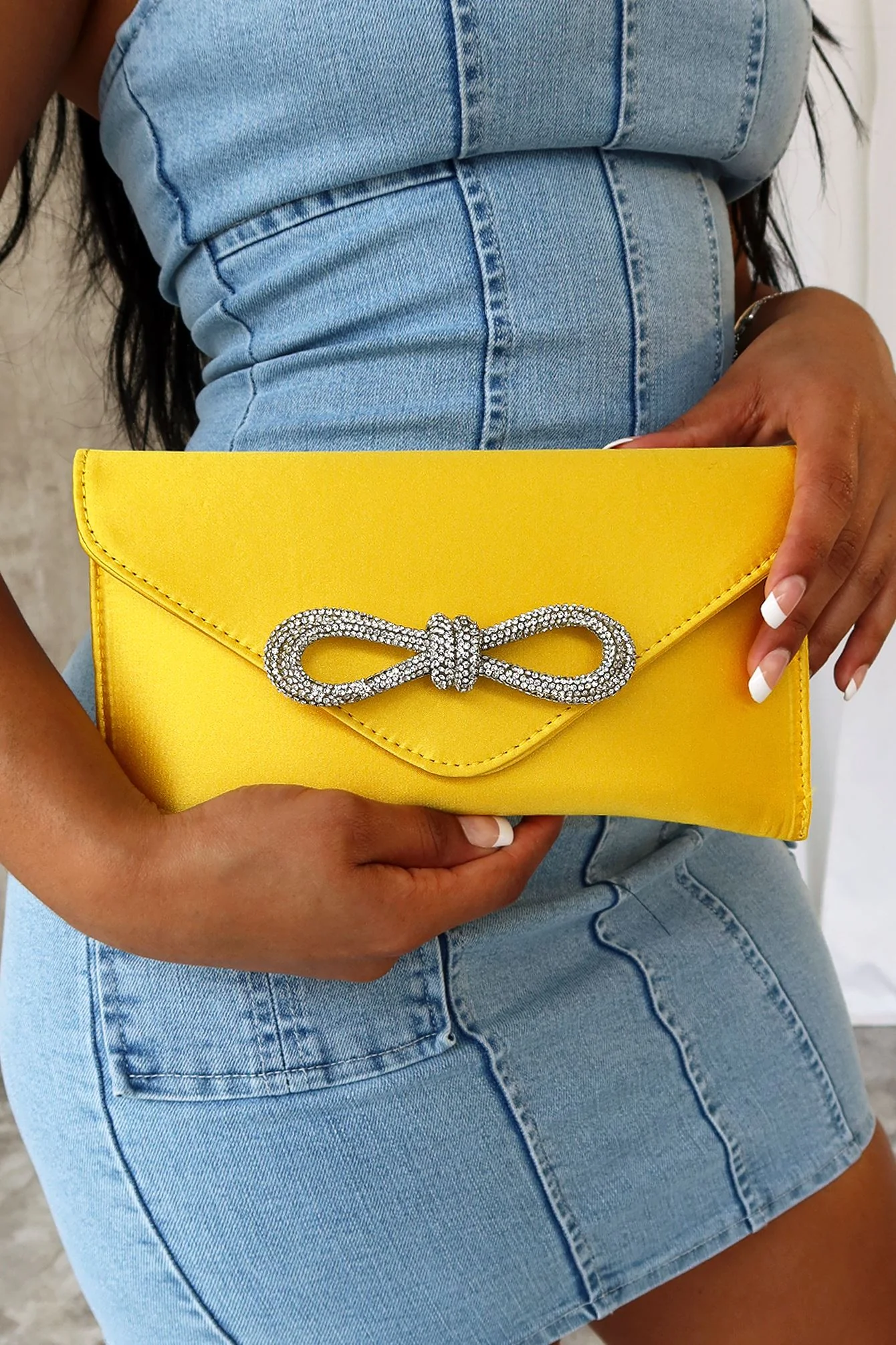 Adorable Rhinestone Bow Satin Clutch - Image 3