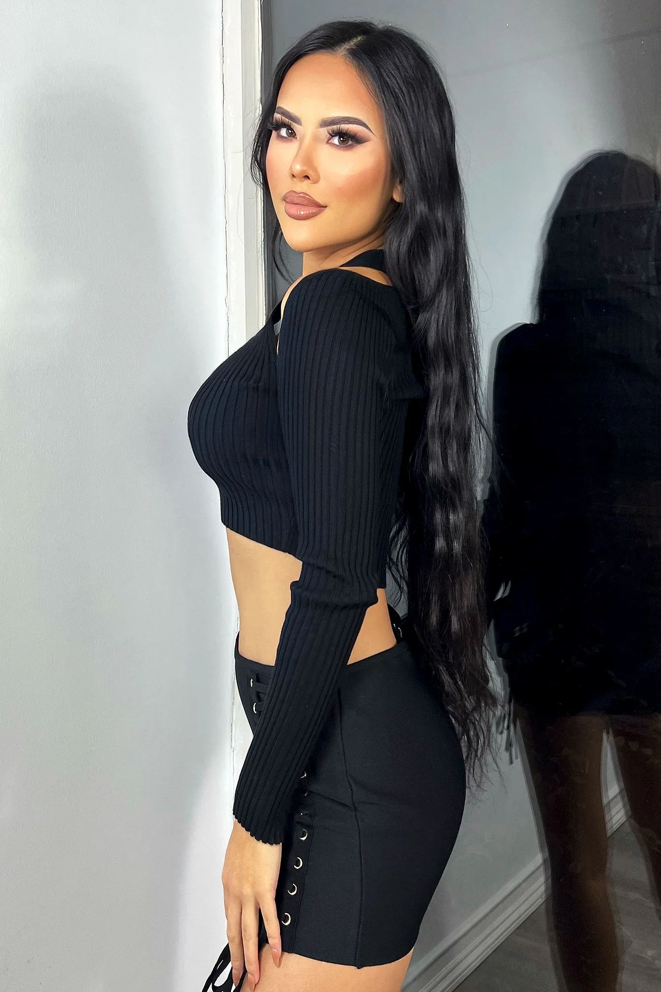 Cutting Corners Cutout Sweater Cropped Top - Image 3