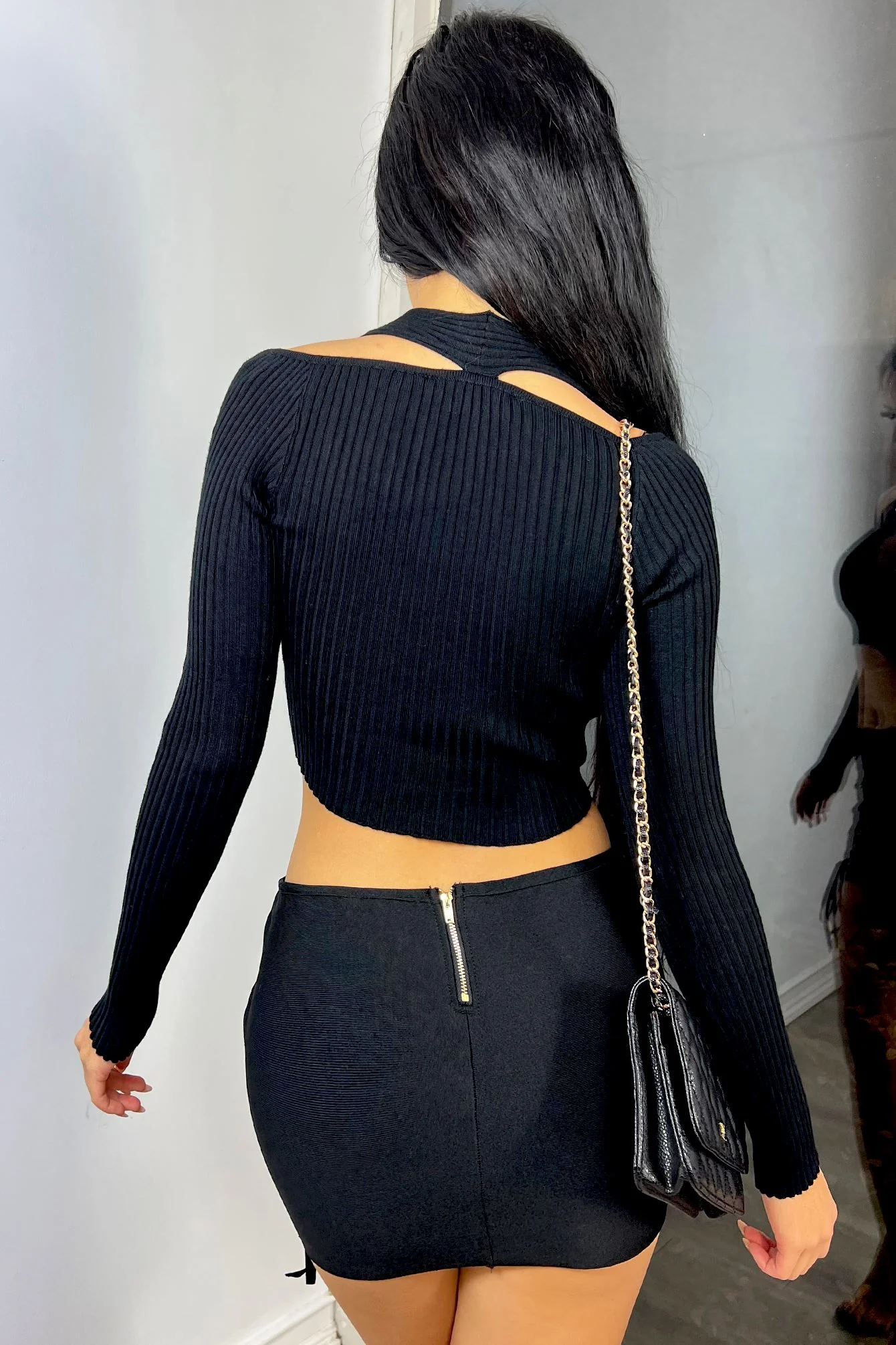 Cutting Corners Cutout Sweater Cropped Top - Image 4