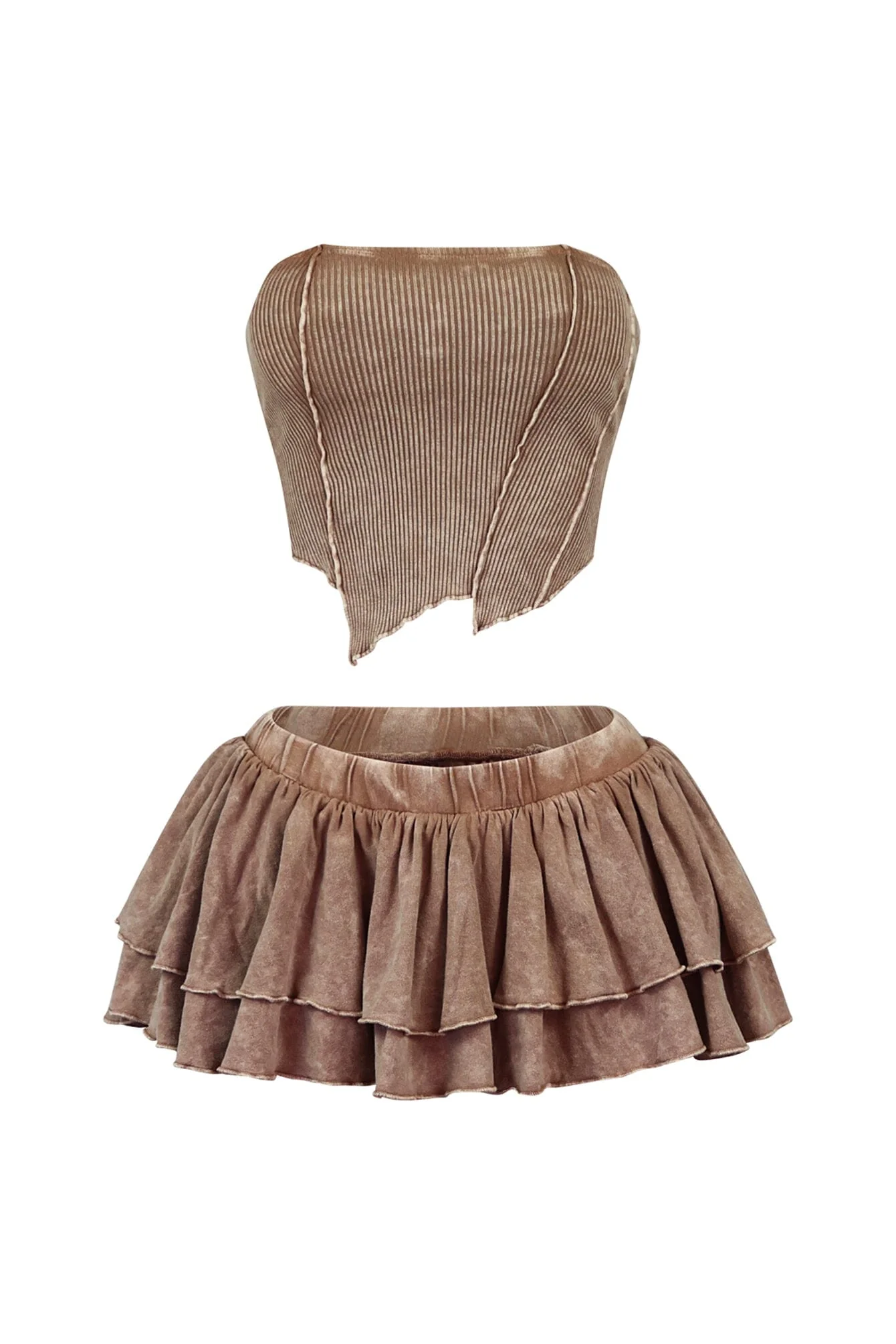 Daria Mineral Washed Tube Top & Ruffled Skirt SET - Image 3