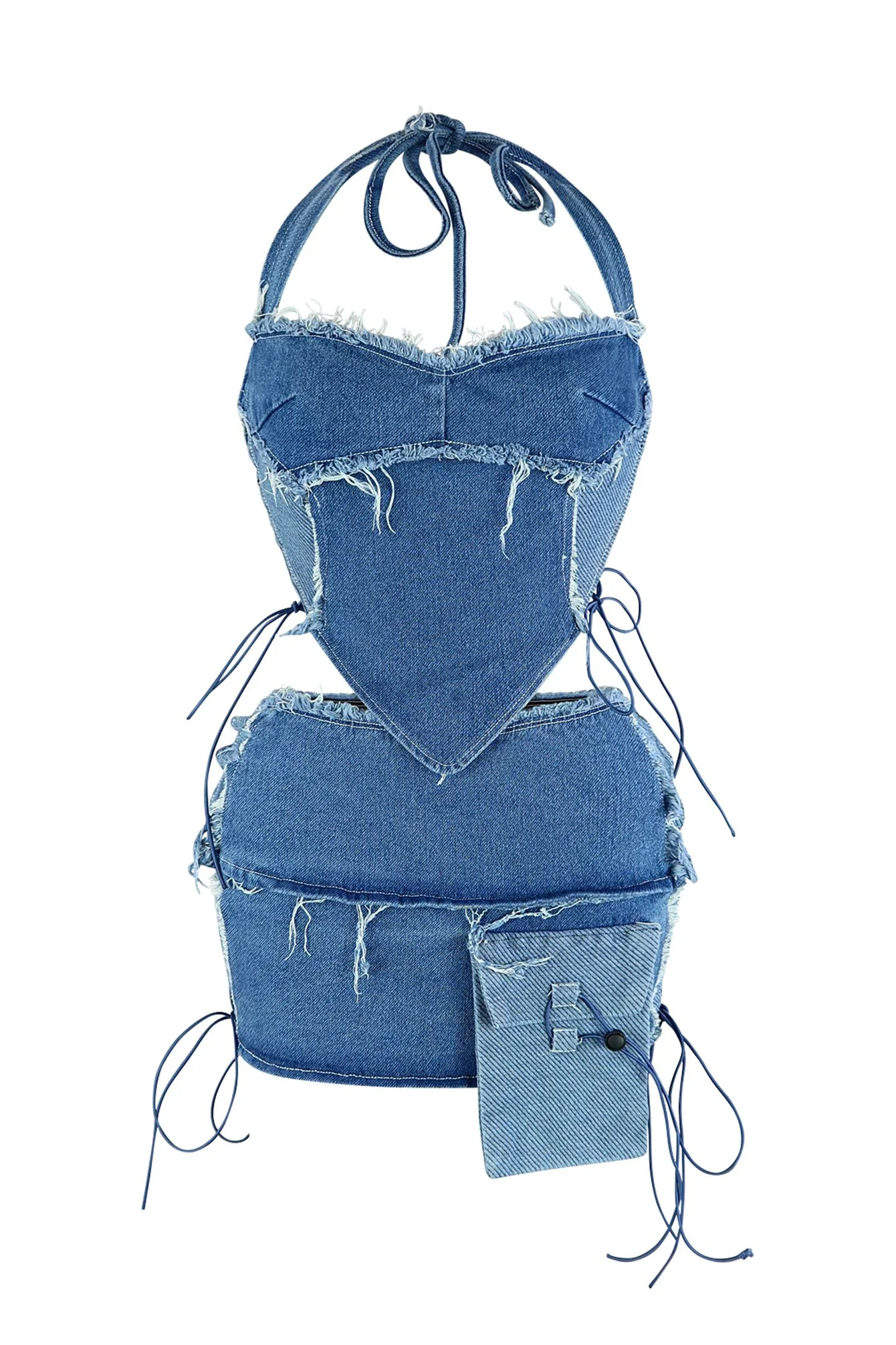 Takeover Denim Halter Top & Low Rise Skirt SET - Image 3