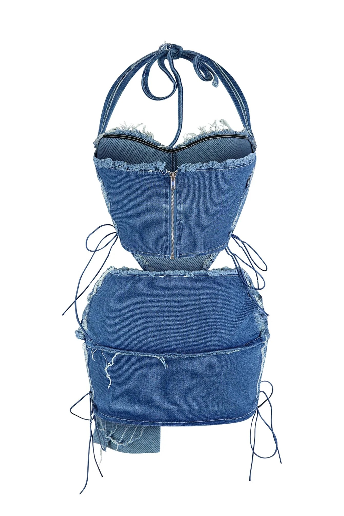 Takeover Denim Halter Top & Low Rise Skirt SET - Image 6