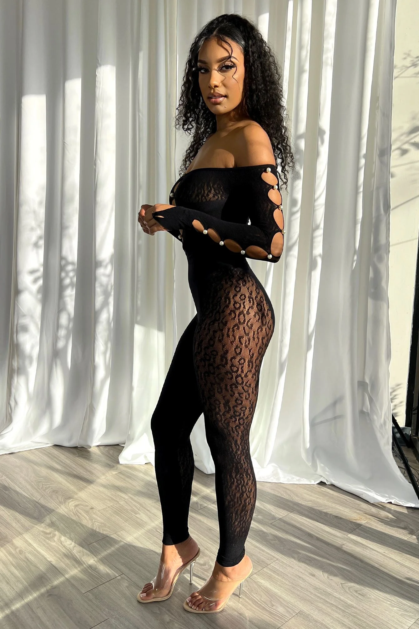 Candice Hallow Out Pearl Off Shoulder Jumpsuit - Image 5