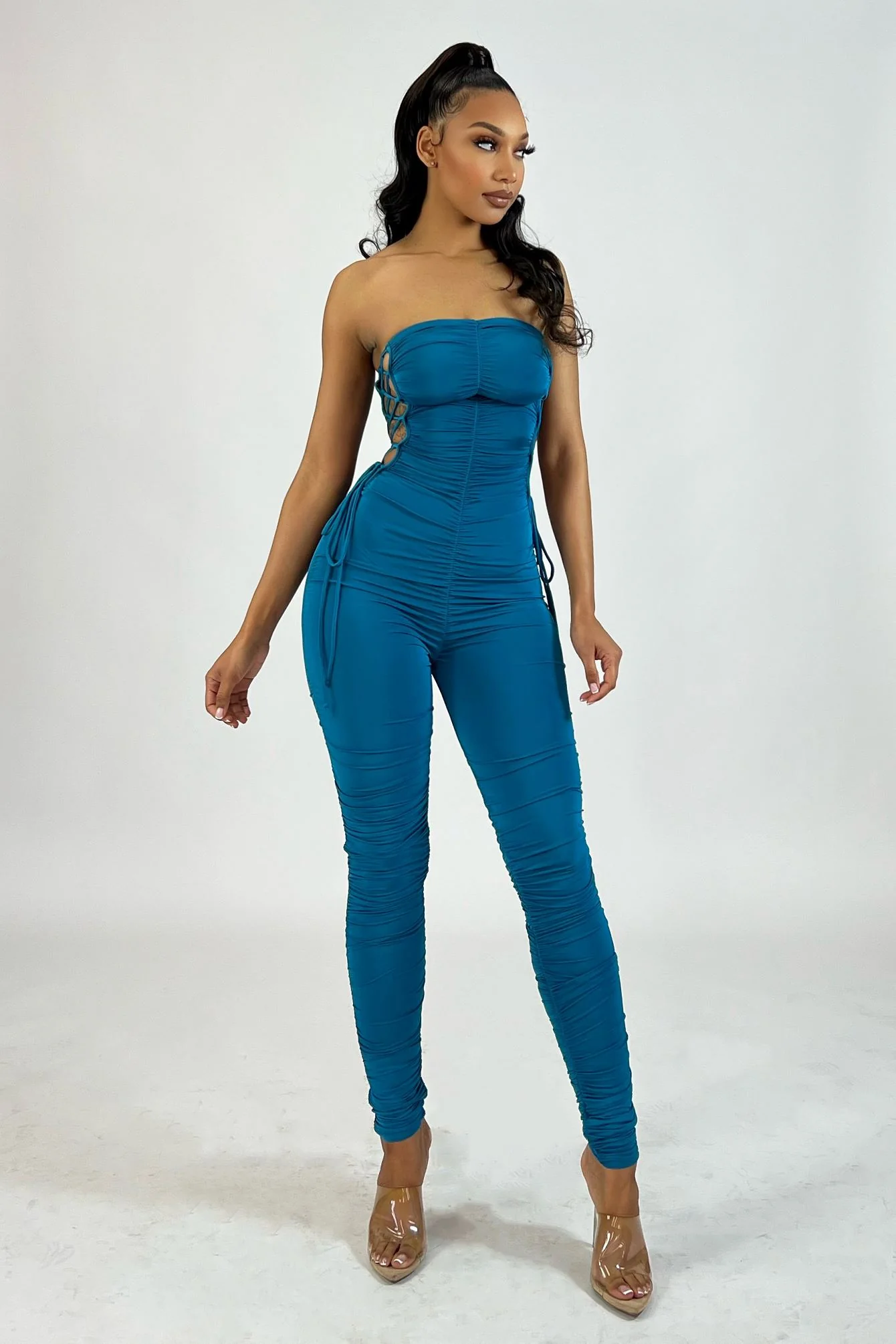 By My Side Lace-Up Ruched Tube Jumpsuit - Image 7