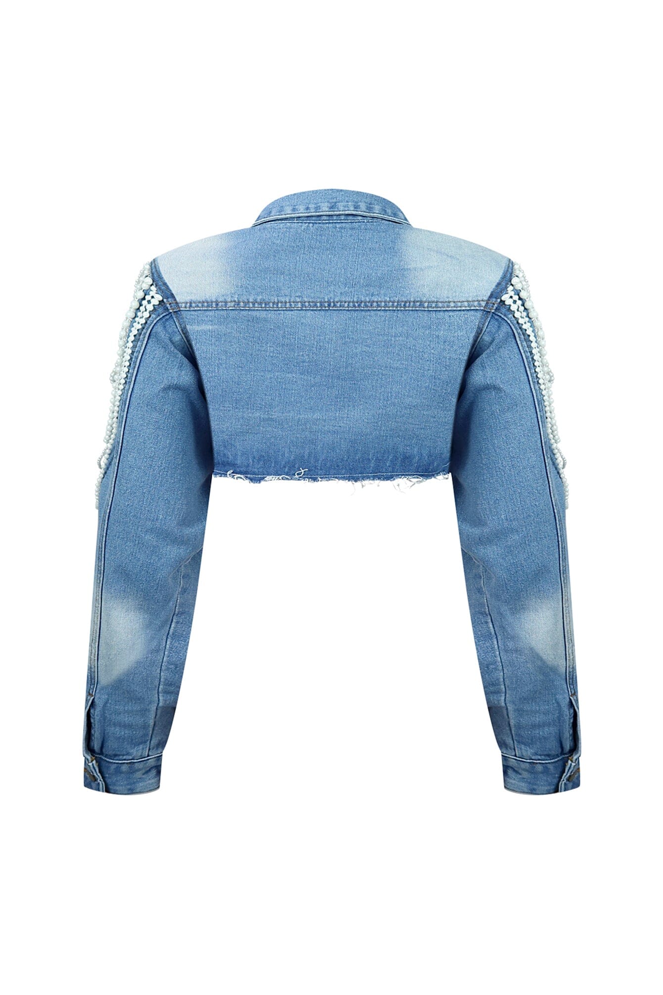 Janet Pearl & Rhinestone Draped Denim Jacket - Image 5