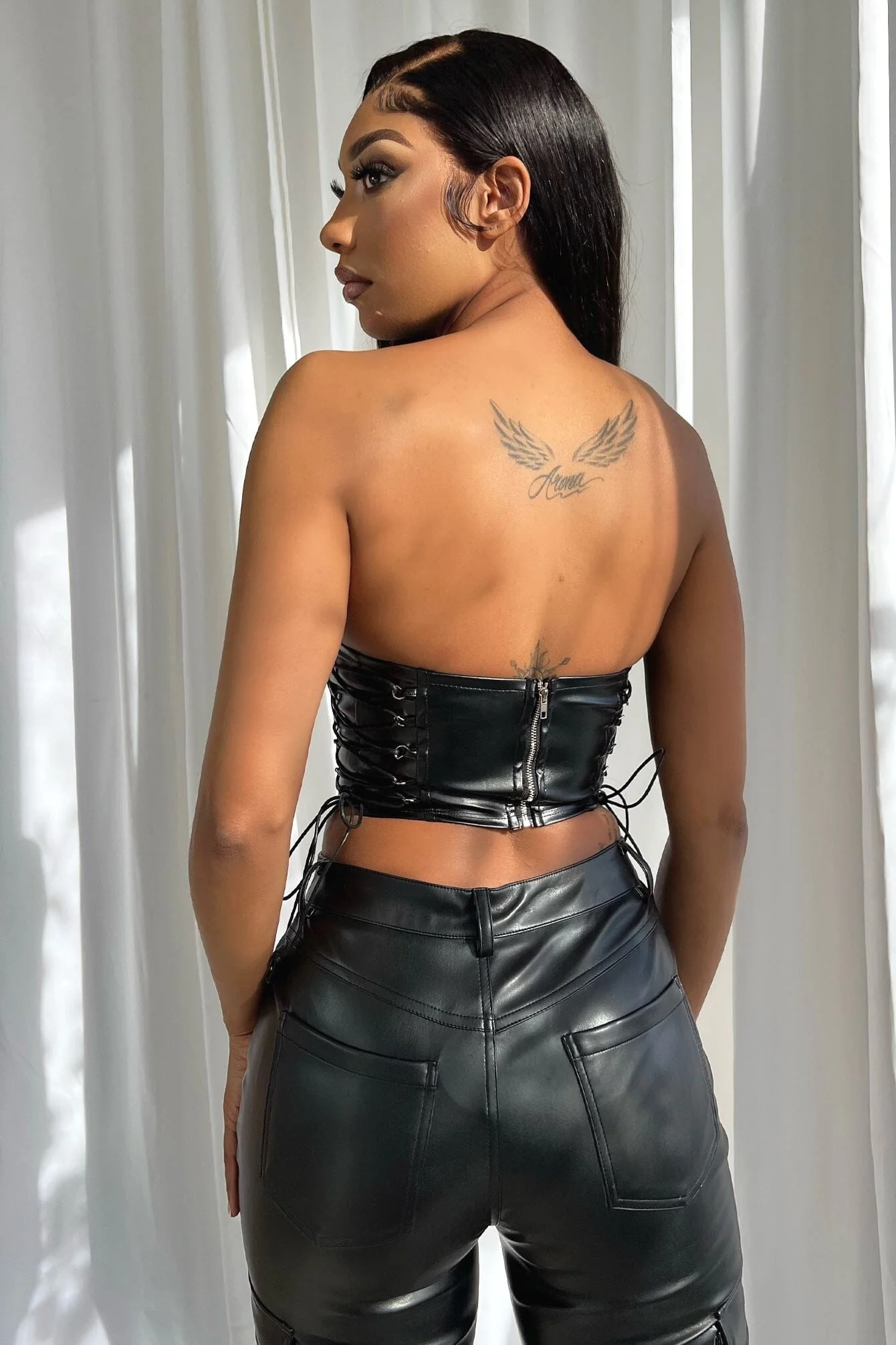 Noir Faux Leather Bustier Corset - Image 7