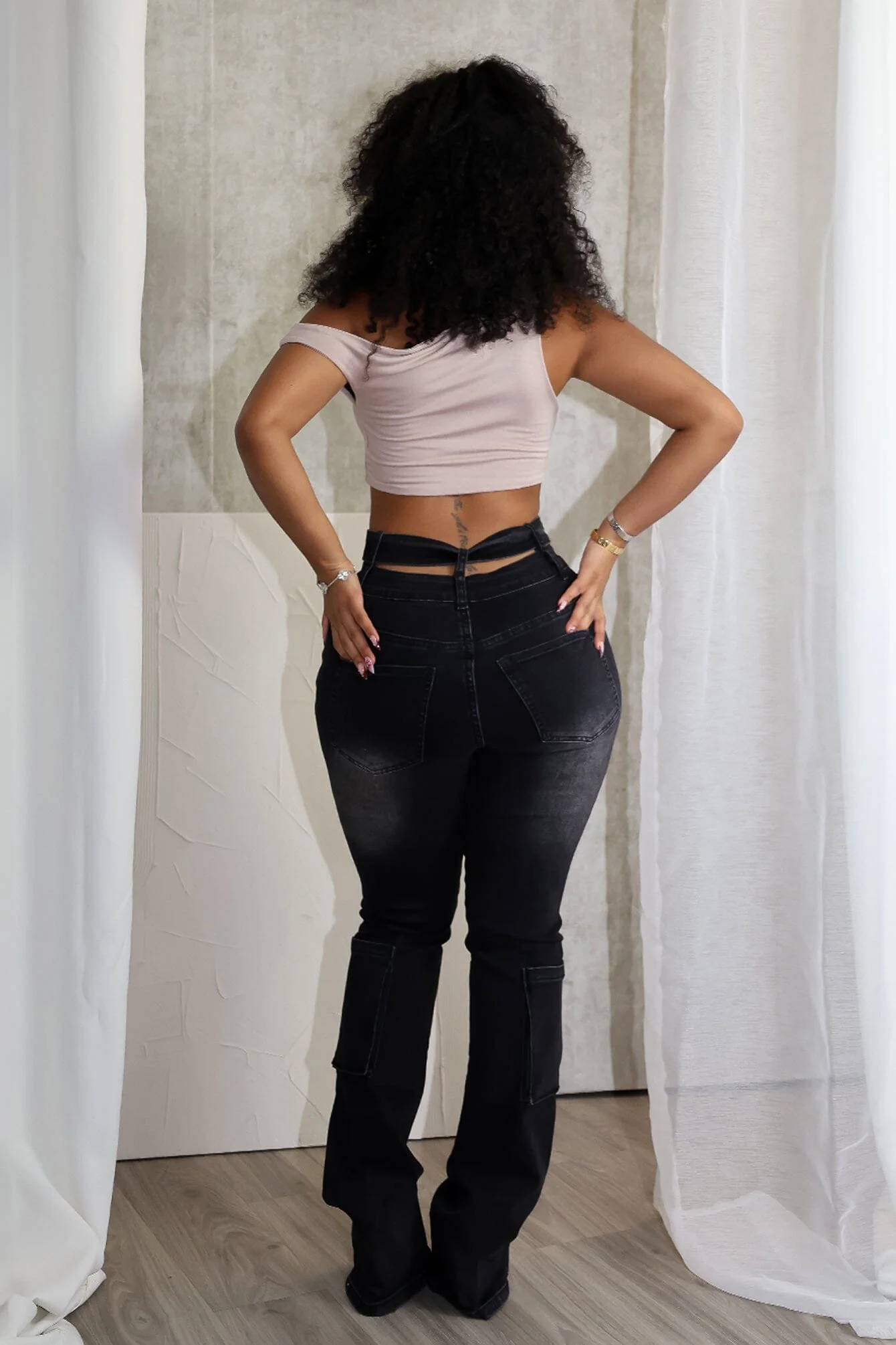 Tic Tac Toe Denim Cargo Jeans - Image 4