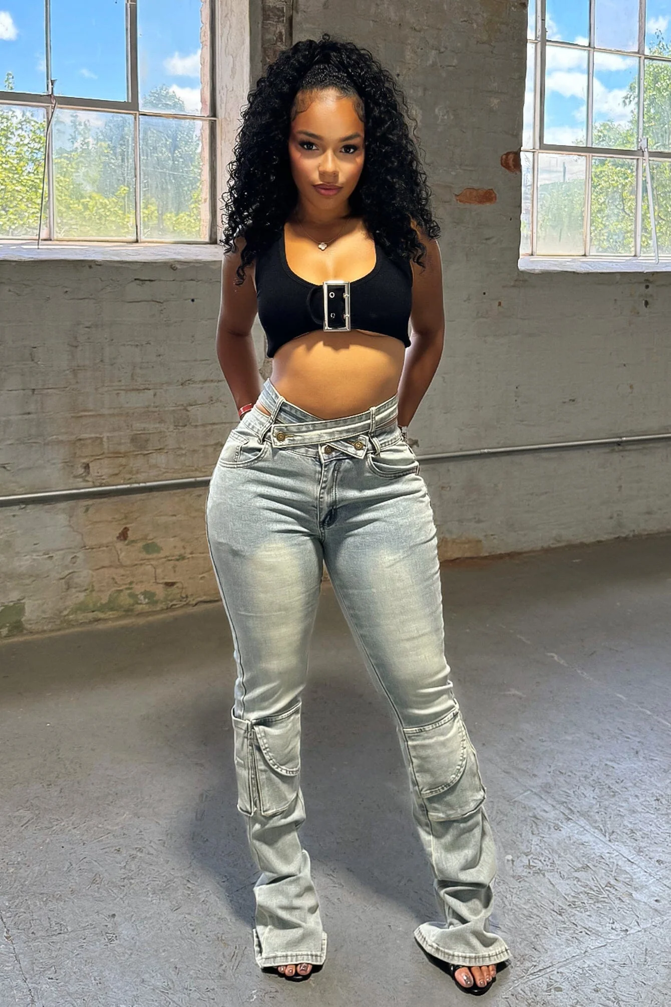 Tic Tac Toe Denim Cargo Jeans - Image 5