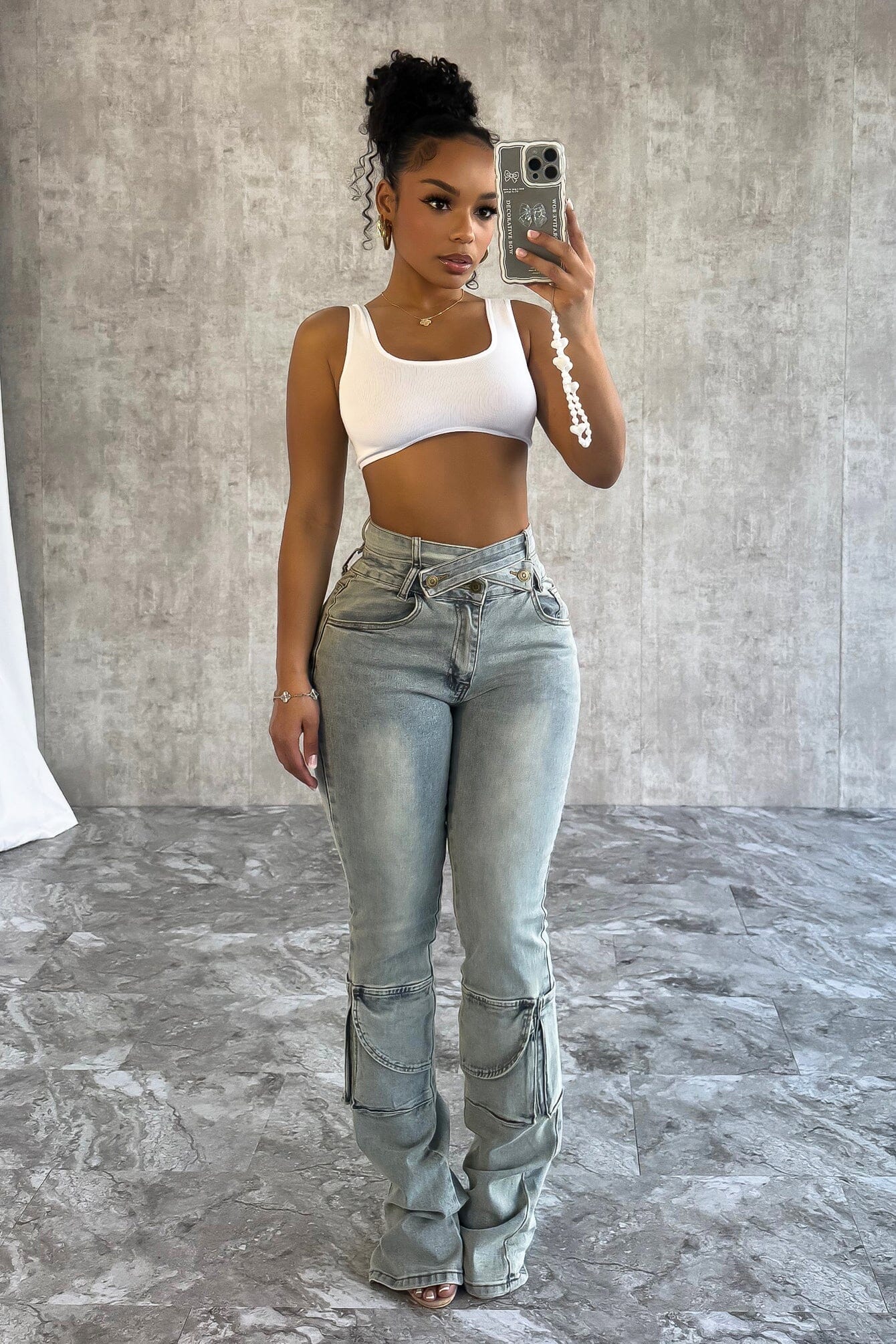 Tic Tac Toe Denim Cargo Jeans - Image 6